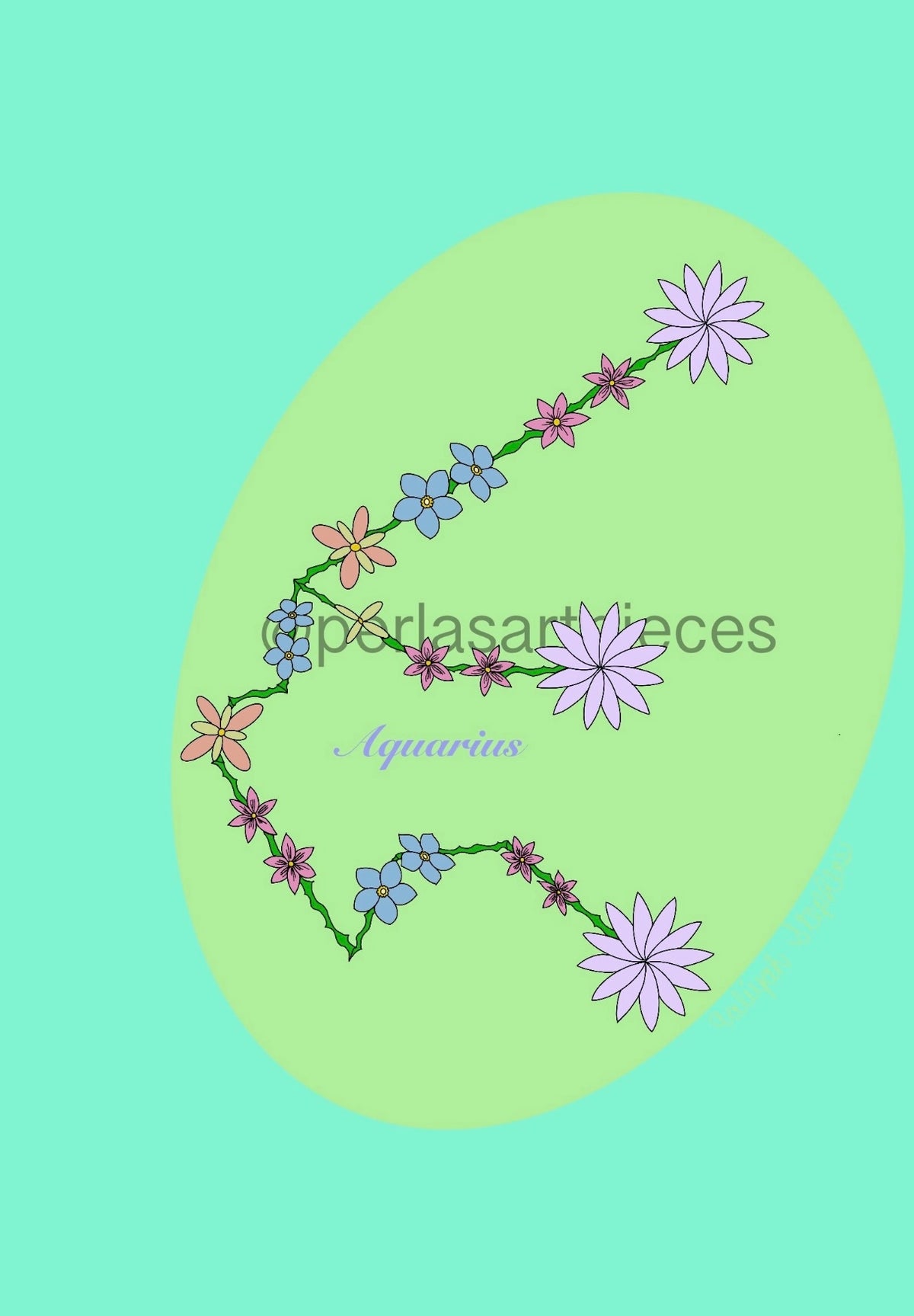 Aquarius Zodiac Flower Constellation Art Print