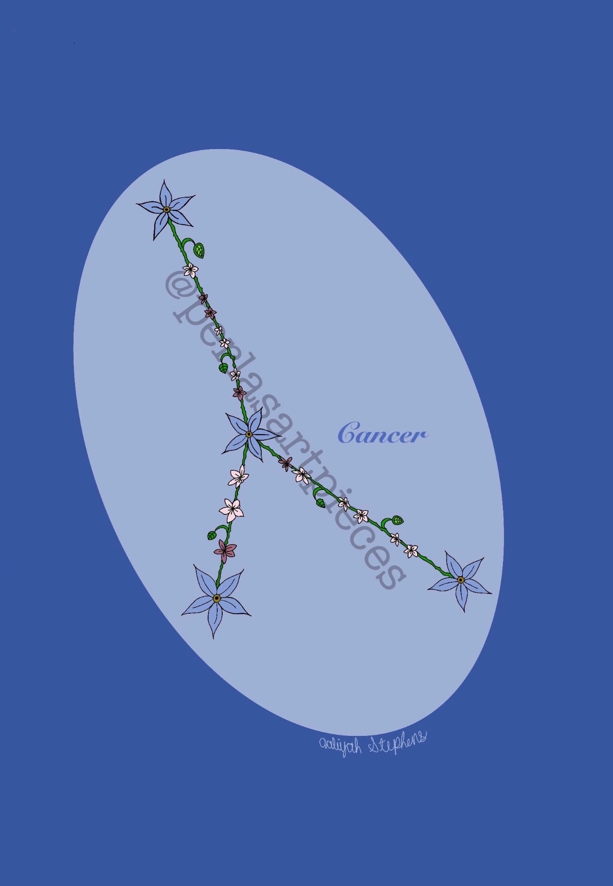 Cancer Zodiac Flower Constellation Art Print