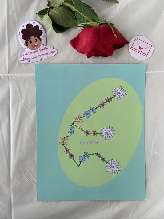 Aquarius Zodiac Flower Constellation Art Print