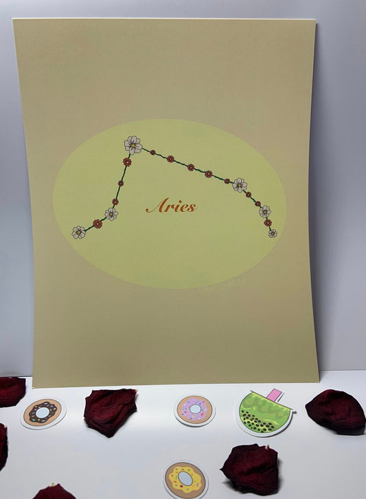 Aries Flower Zodiac Constellation Art Print