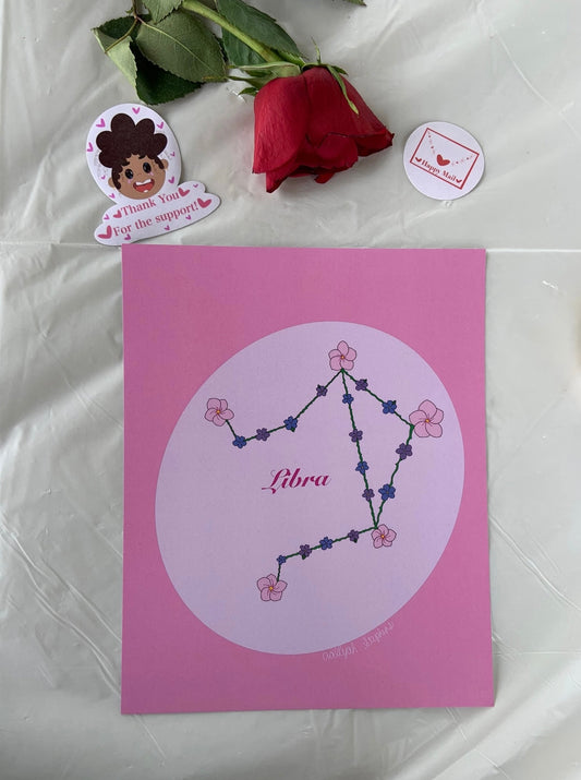 Libra Zodiac Flower Constellation Art Print