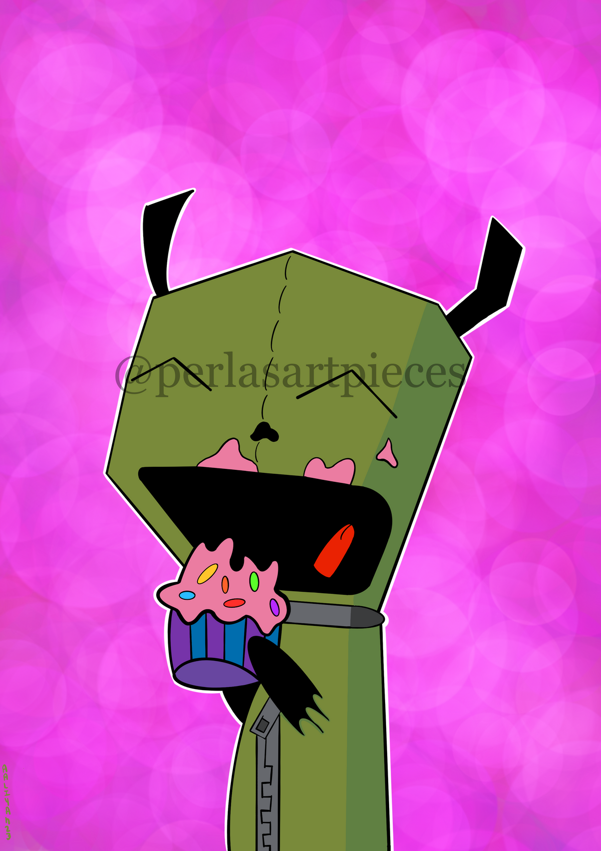 Gir Loves Cupcakes Art Print