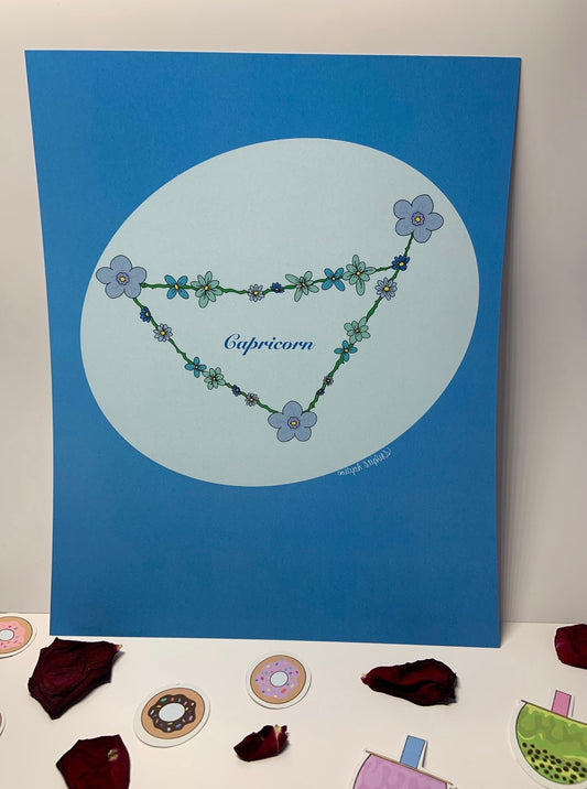 Capricorn Zodiac Flower Constellation Art Print