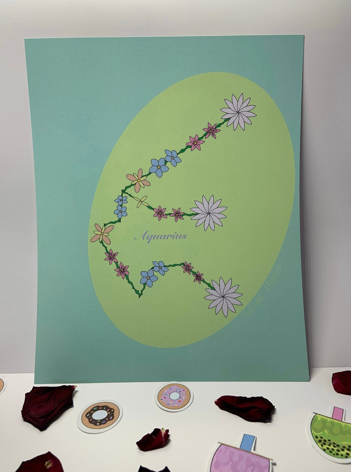 Aquarius Zodiac Flower Constellation Art Print