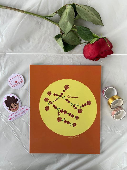 Gemini Zodiac Flower Constellation Art Print