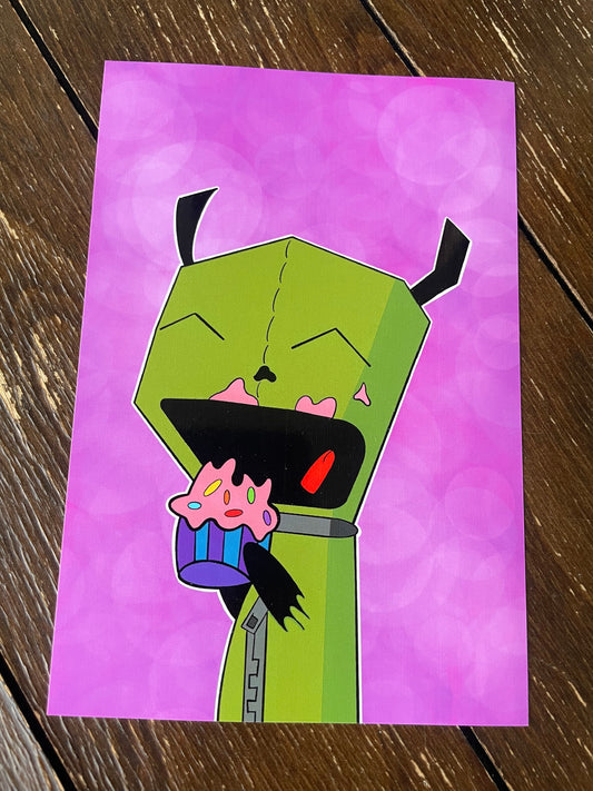 Gir Loves Cupcakes Art Print