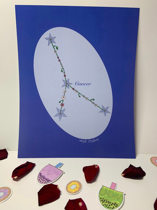 Cancer Zodiac Flower Constellation Art Print